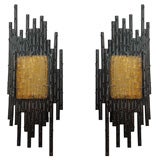 Brutal Iron and Amber Glass Sconces