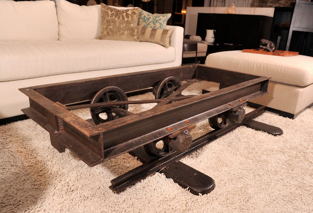 VINTAGE RAILROAD MINE CART WITH GLASS TOP