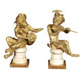 Exceptionel and rare pair of Bronze  Monkey musicians