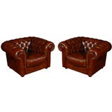 Pair English Leather Clubs Chairs