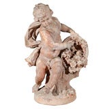 French Tinted Terra Cotta Draped Putto Statue