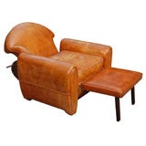 Reclining  Art Deco French Leather Club Chair