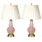 Pair Pink Murano Lamps
