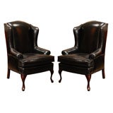 Pair Of Wing Back Leather Chairs