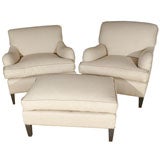 Pair  Lawson Style Club Chair and Ottoman