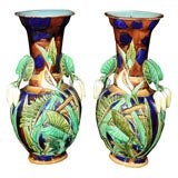 Pair of Majolica Vases by Sarreguemines