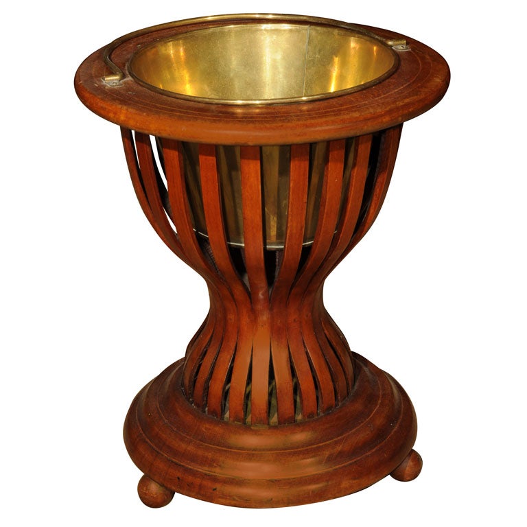 Edwardian Plant Stand of Mahogany with Brass Insert and Handle
