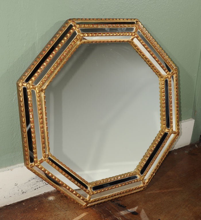 Octagonal Mirror with Gilt Accents
