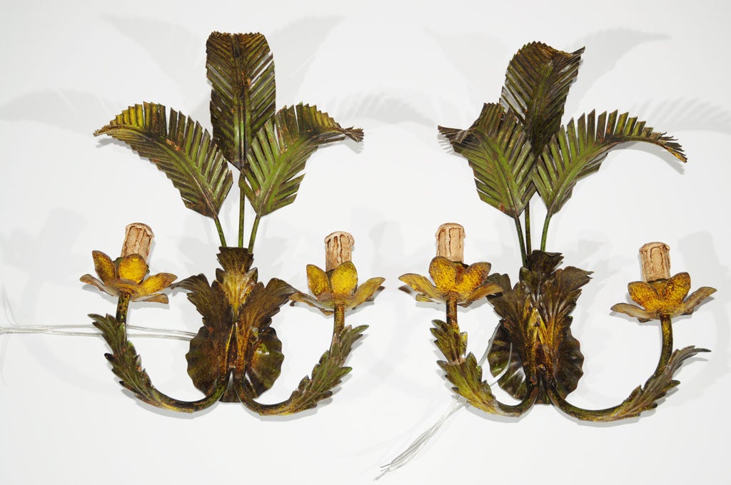 Pair of Palm Leaf Wall Sconces