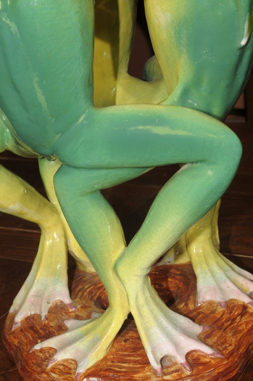 20th Century Majolica Dancing Frogs Centerpiece by Clement Massier