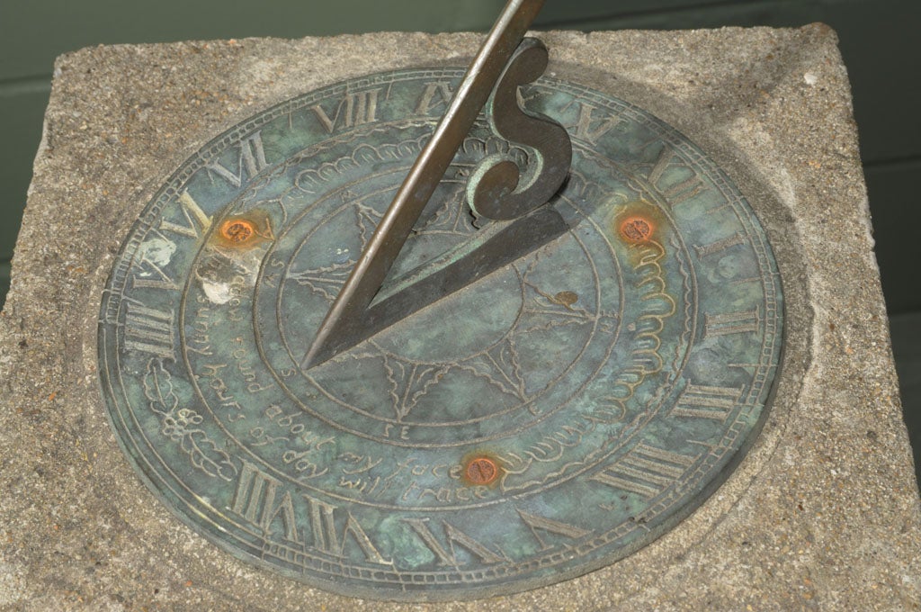 Bronze Sundial on Baluster-Shaped Column Base of Garden Stone 1