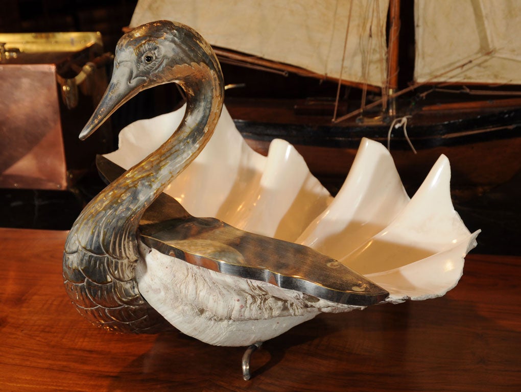 Swan Centerpiece (Sea Shell  with Silver Overlay)