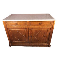 Antique Faux Bamboo Cabinet of Curly Maple with Marble Top