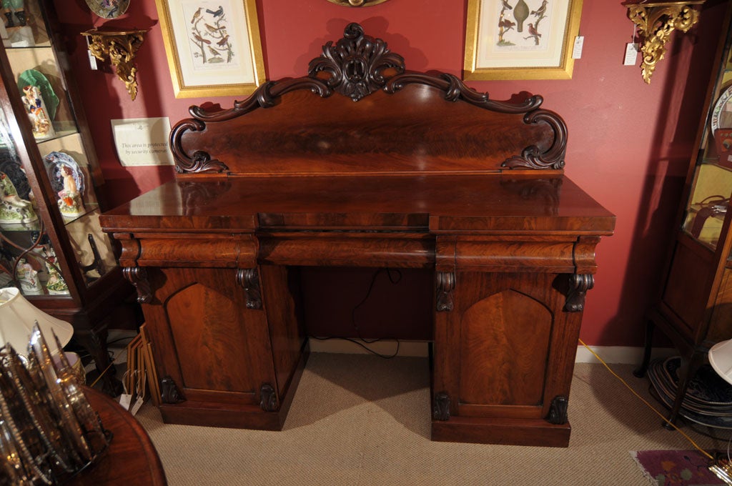 English Pedestal Sideboard of Flame-Cut Mahogany