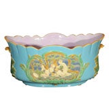 Majolica Jardiniere or Wine Cooler with Cherub Relief  by Minton