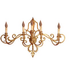 Lighted Wall Fixture of Gilt Metal (Scroll Design)