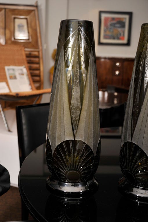 Pair of Glass Legras Vases In Good Condition In Pompano Beach, FL