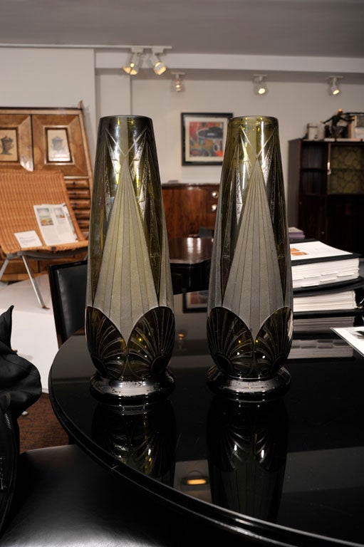 Mid-20th Century Pair of Glass Legras Vases