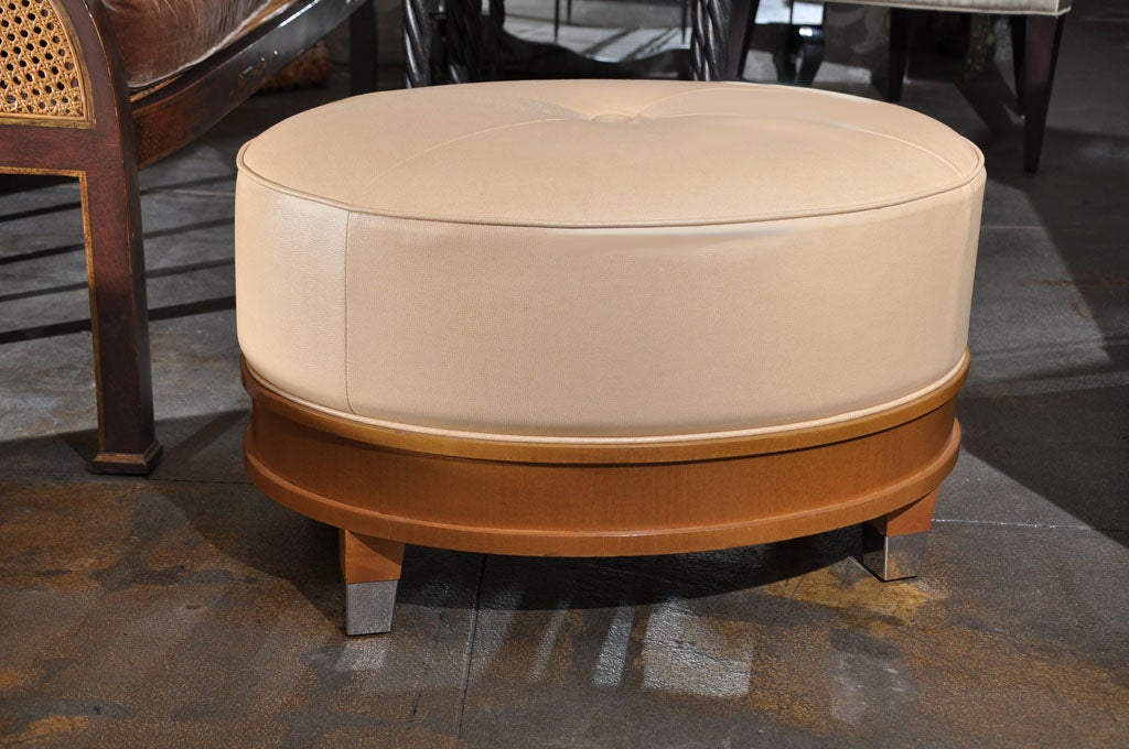1960s Pair of French Leather Oval Ottomans In Good Condition In Los Angeles, CA