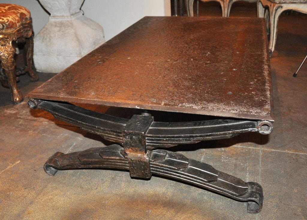 French Industrial Coffee Table with Great Iron Patina