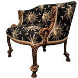 golden rope chair in the style of Fornasetti