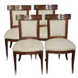 Set of four antique French Directoire sidechairs. Fruitwood.