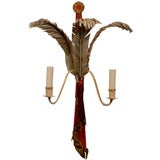 Pair of Painted Feather Tole Sconces In Metal