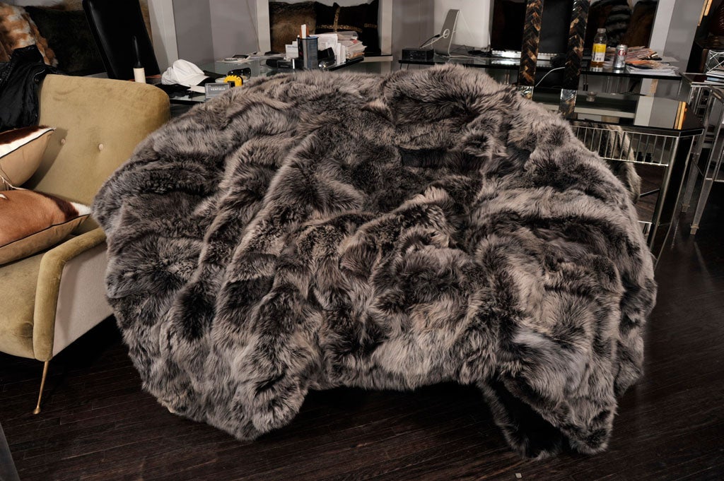 Dark Grey Shearling Throw with Cashmere Backing