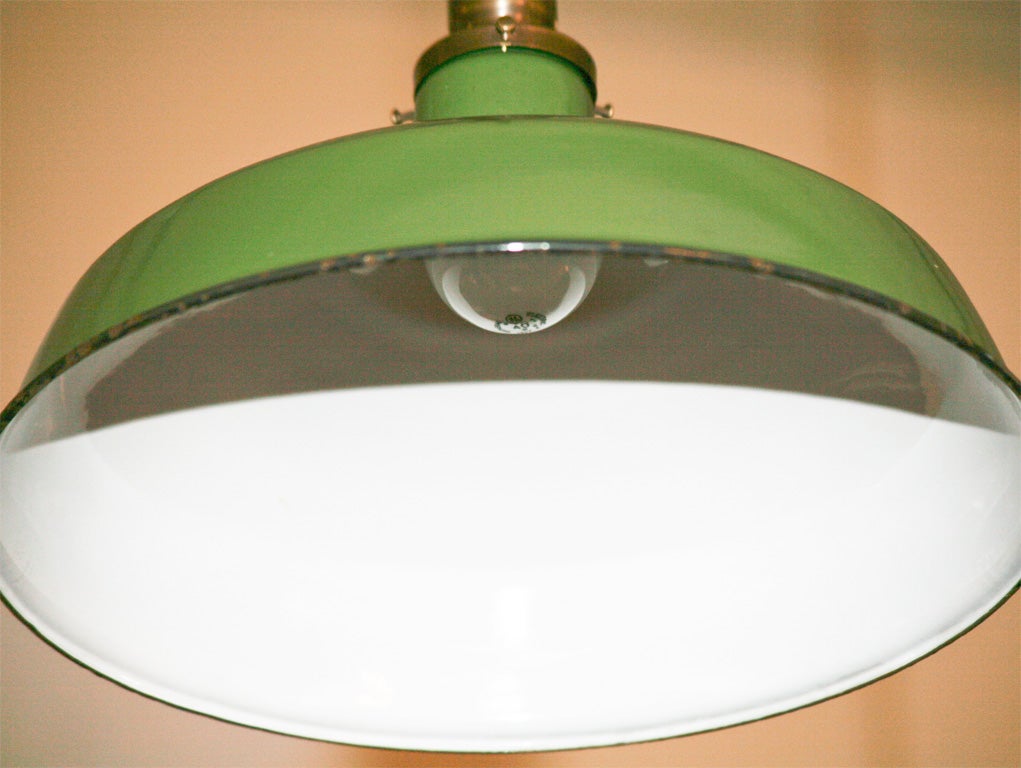 American A Matched Pair of Light Green Enamel Pendant Fixtures