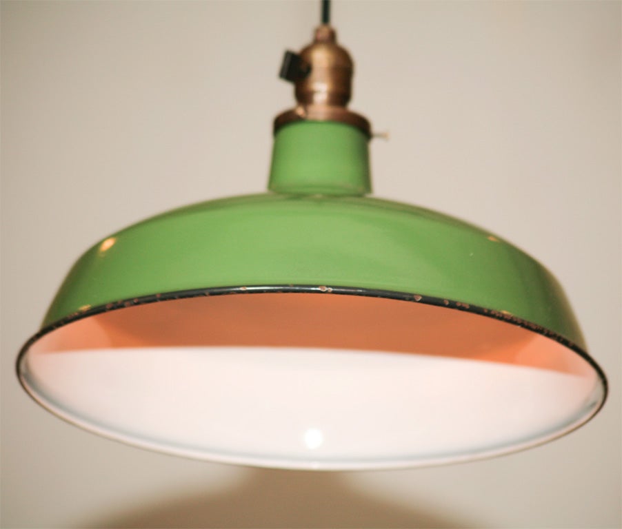 A Matched Pair of Light Green Enamel Pendant Fixtures 1