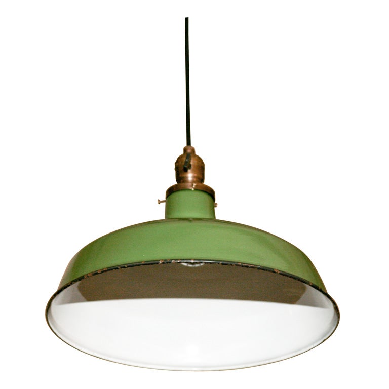 A Matched Pair of Light Green Enamel Pendant Fixtures