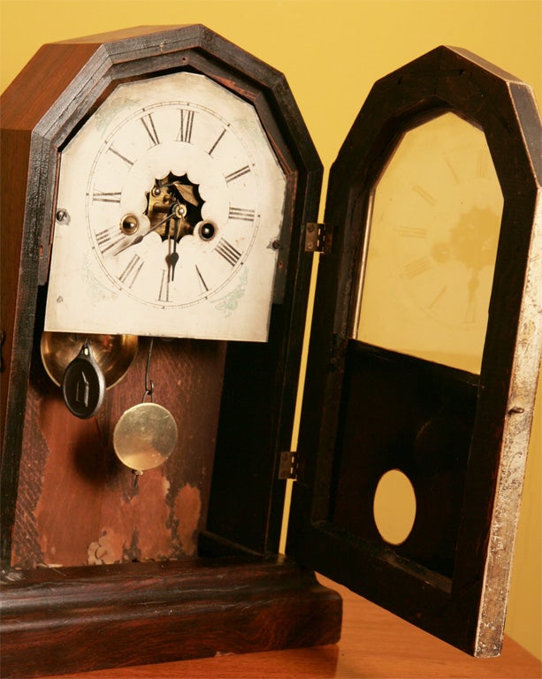 American Rosewood and Faux Bois Shelf Clock For Sale