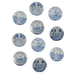 Set Of Ten(10) Blue and White Delft Round Plates