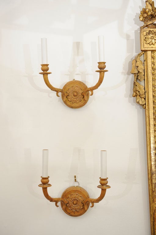 One Pair of Round Gilt Bronze Sconces