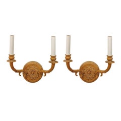 One Pair of Round Gilt Bronze Sconces