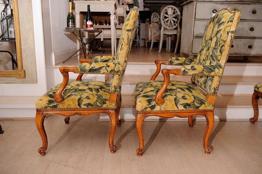 French Pair Regence Style Fruitwood Fauteuils