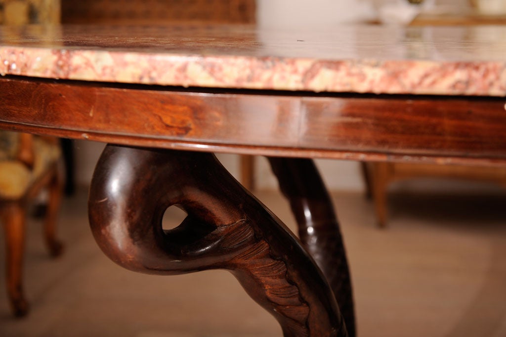 Italian Dolphin Oval Table with Rose Marble Top In Good Condition For Sale In Washington, DC