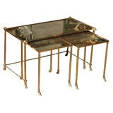 Antique Suite of 3 Gilt-Metal and Mirrored Tables