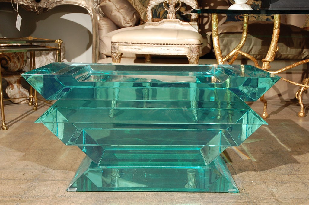 Unknown C. 1970 Lucite Glass Bench/Coffee Table