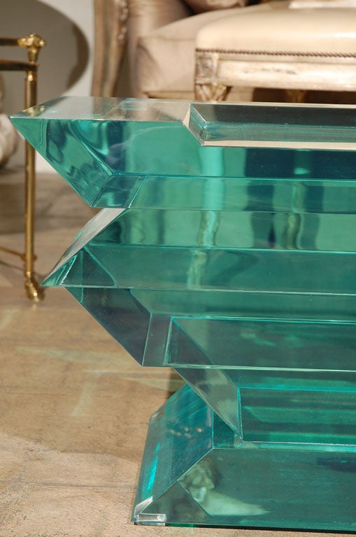 C. 1970 Lucite Glass Bench/Coffee Table In Excellent Condition In Los Angeles, CA