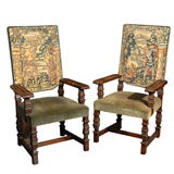 Pair of walnut fauteuils with 18th C. tapestry backs