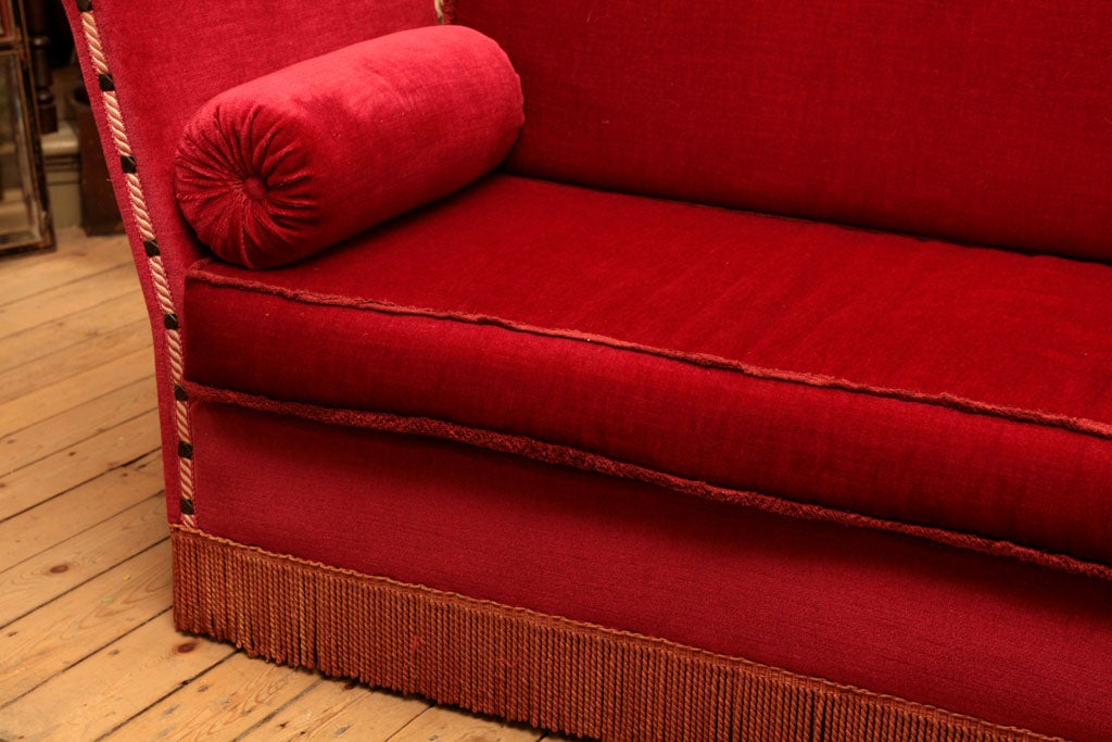 Wood Red Knole-style plush upholstered settee