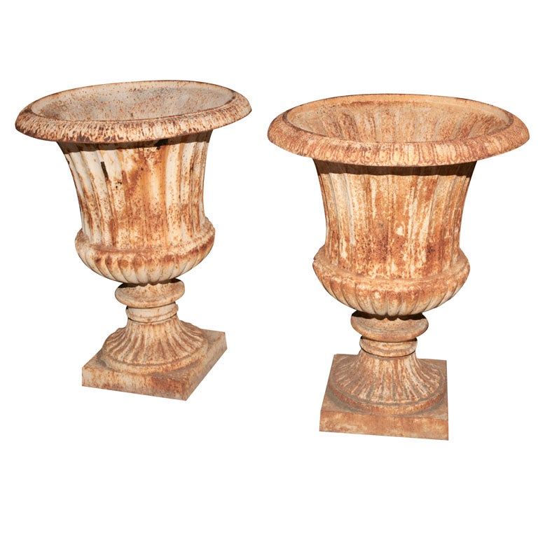 Large Pair of Cast Iron Classical Urns