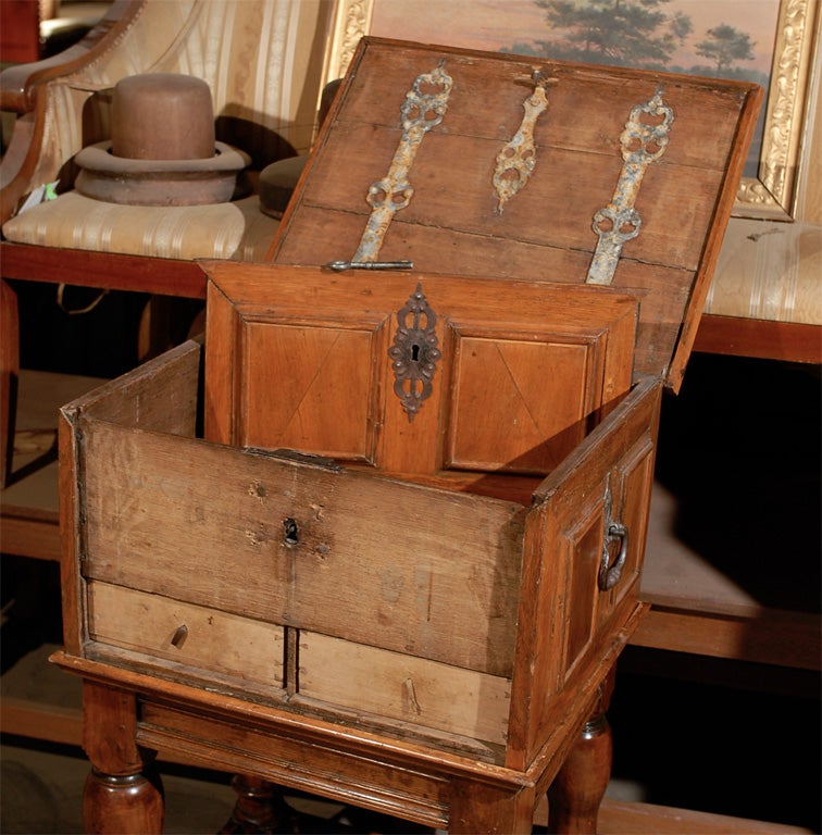 Swedish Period Baroque Early 18th Century Box with Original Hardware on Stand For Sale 1