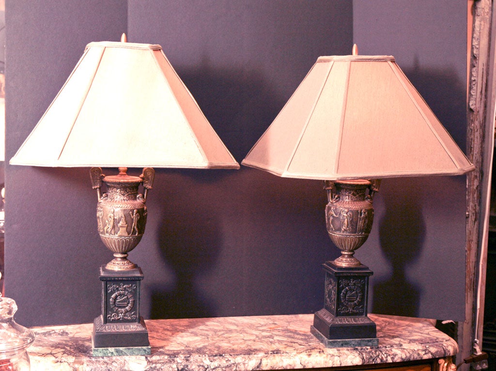 Pair 19th century Bronze Urn Lamps For Sale 4