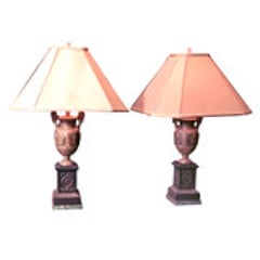 Pair 19th century Bronze Urn Lamps 11
