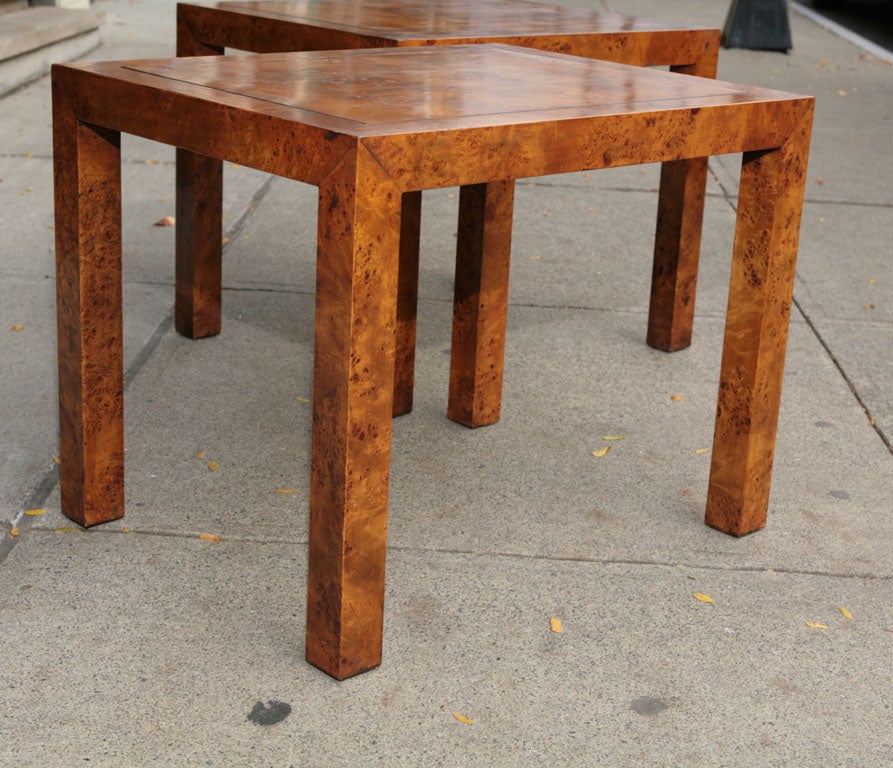 Pair Vintage John Stuart Burled Elm End Tables In Excellent Condition In Hudson, NY