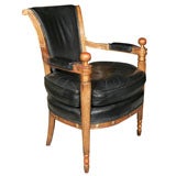 Stamped Jansen fine  Black Leather arm chair with mahogany
