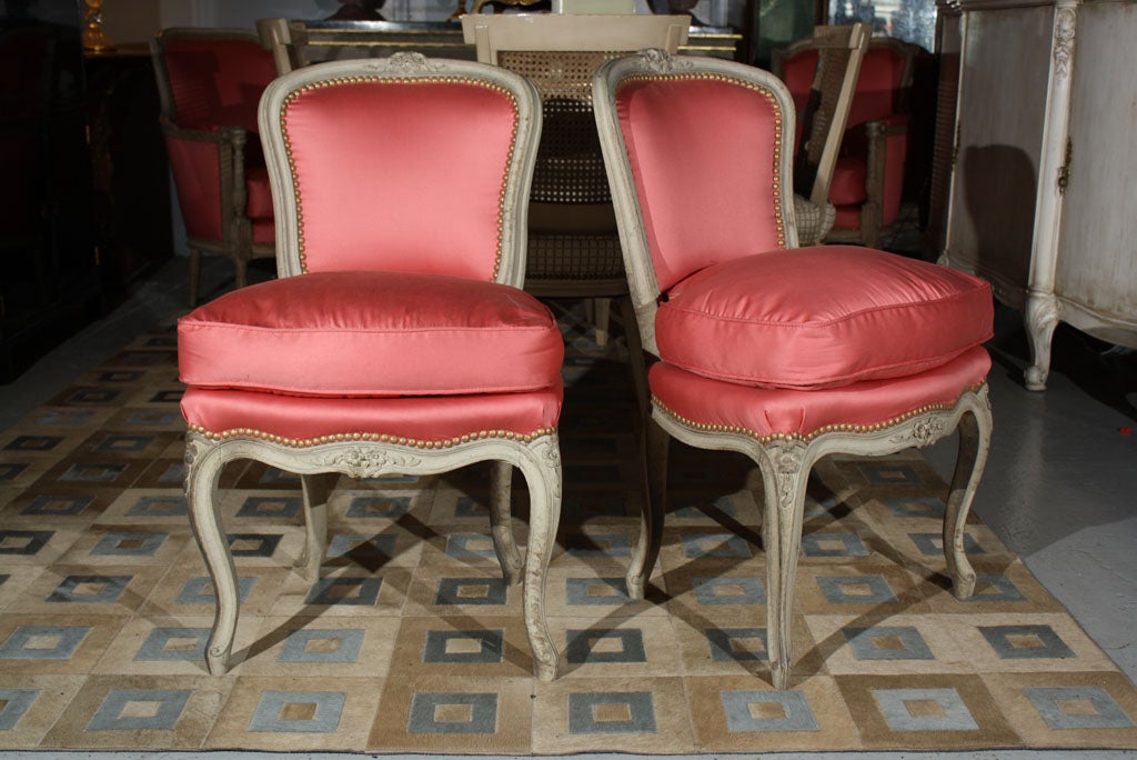 Mid-20th Century Pair of Jansen Stamped Upholstered Chairs