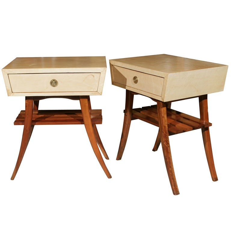 Pair of Art Deco Gio Ponti Style Parchment Stands / Bedside Table or
